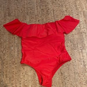 BooHoo One-Piece Swimsuit, Off Shoulder Ruffle